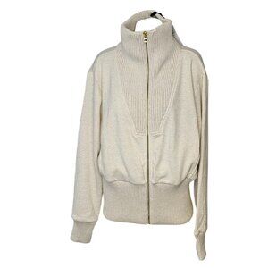 Anthropologie Varley Alisa Knit Zip-Up Jacket, Ivory Natural, Mock Neck, XL